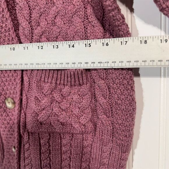 NWT Shades of Aran Ireland Merino Wool Cable Knit Hoodie Cardigan Sweater S Pink - Picture 3 of 10